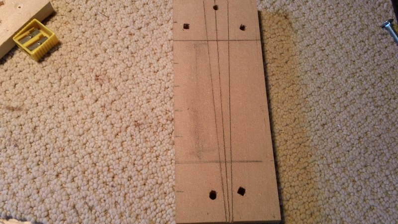 1&quot; marks on left side; marked the middle 5&quot; or so in pencil; scribed the angle I will always be using onto the mdf and penciled in the scribe marks.