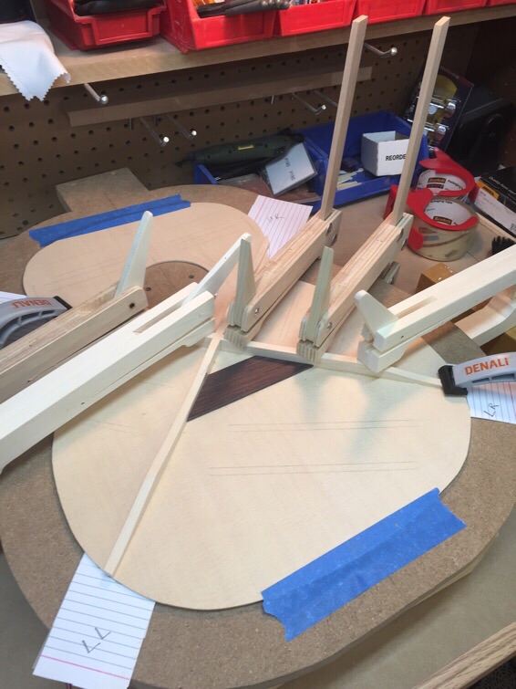 Gluing up the first leg of the x.