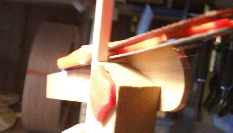 Poor pic - this is the brace (1/4&quot; stick actually) up against Ken's angle cutter.